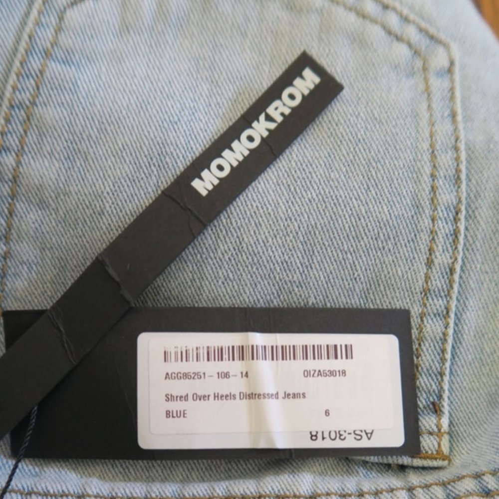 Momokrom Shredded Distressed Jeans 25 Light Blue - Picture 6 of 7
